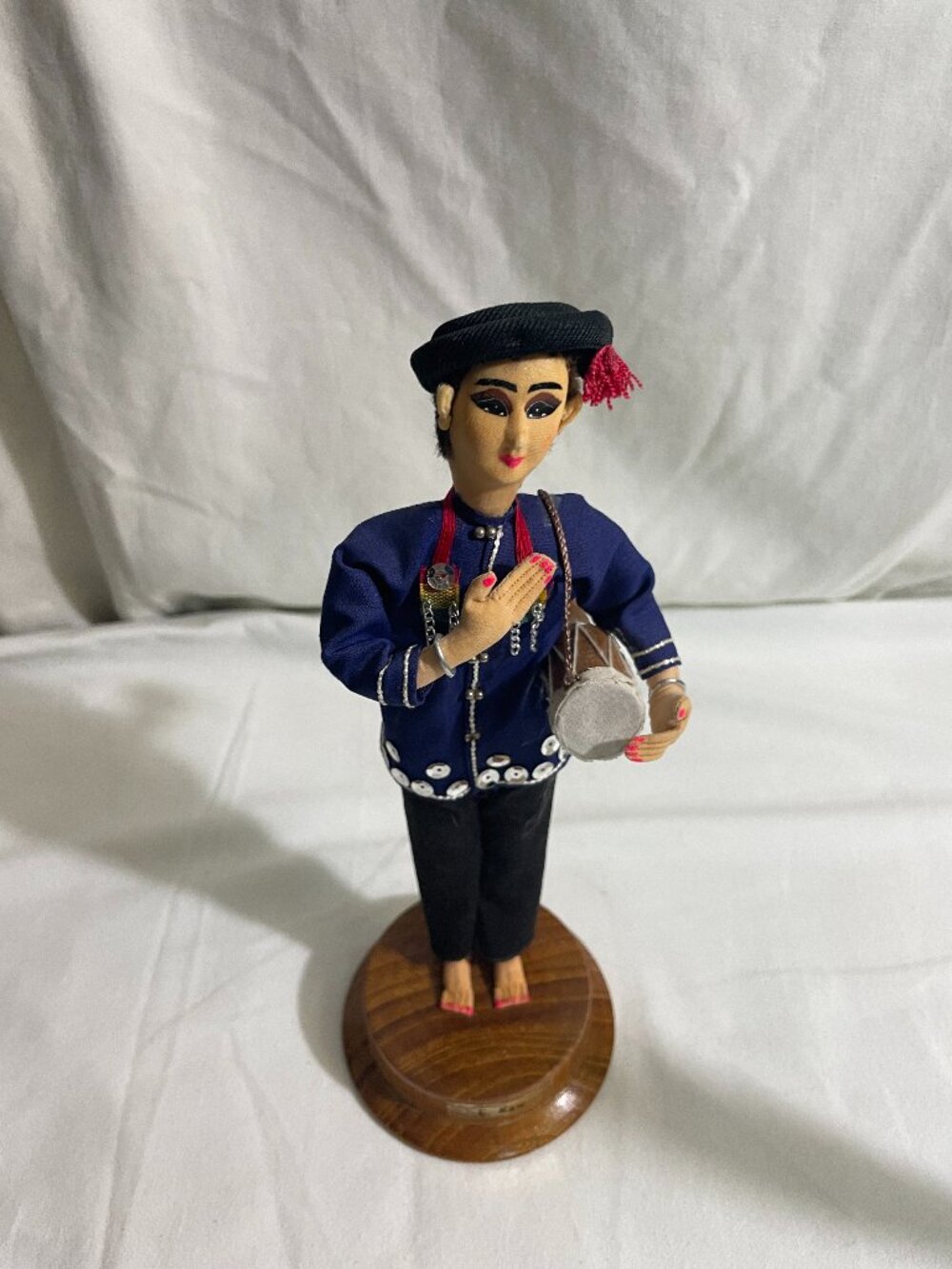 Vintage North Thai Dolls E. Kaw Musician Drum Figure Handmade Thailand 11" Folk